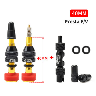 MUQZI 2PCS Bike Presta bezkameru gaisa vārsts 40mm 60mm bezkameru riteņu riepas F/V vārsts MTB šosejas velosipēdu riepu daļas ar instrumentu