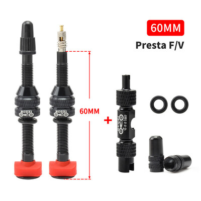 MUQZI 2PCS Bike Presta bezkameru gaisa vārsts 40mm 60mm bezkameru riteņu riepas F/V vārsts MTB šosejas velosipēdu riepu daļas ar instrumentu
