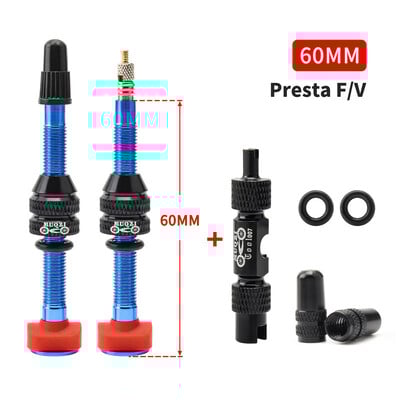 MUQZI 2PCS Bike Presta bezkameru gaisa vārsts 40mm 60mm bezkameru riteņu riepas F/V vārsts MTB šosejas velosipēdu riepu daļas ar instrumentu