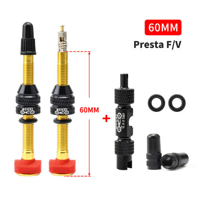 MUQZI 2PCS Bike Presta bezkameru gaisa vārsts 40mm 60mm bezkameru riteņu riepas F/V vārsts MTB šosejas velosipēdu riepu daļas ar instrumentu