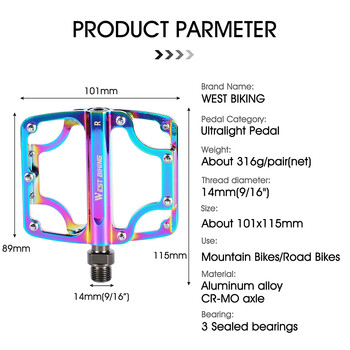 WEST BIKING Πεντάλ ποδηλάτου 3 ρουλεμάν CNC Εξαιρετικά ελαφρύ τμήμα ποδηλάτου δρόμου MTB Πολύχρωμο αντιολισθητικό επίπεδο πεντάλ BMX Αξεσουάρ ποδηλασίας