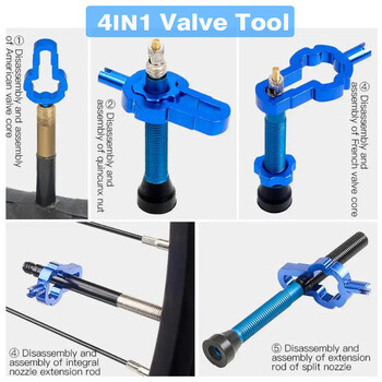 4 В 1 Велосипед Vacumm Tubeless Presta Гайка на клапана Заключване на дюзата на велосипеда Гайка за преобразуване на джантата на клапана с инсталационен ключ