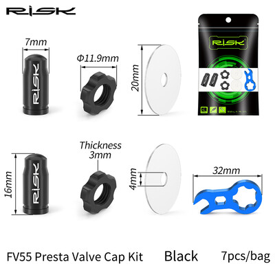 RISK titāna velosipēda riepas vārsta vāciņš ar uzgriezni/uzgriežņu atslēgu/aizsardzības uzlīmju komplektu šosejas velosipēda Presta vārsta putekļu necaurlaidīga vāka piederumi