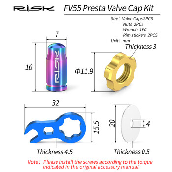 RISK Велосипедна гума Presta Schrader Комплект капачки на клапани Титаниева сплав Велосипед FV55 AV55 Френско-американски клапан Прахов капак Гаечен ключ Инструмент