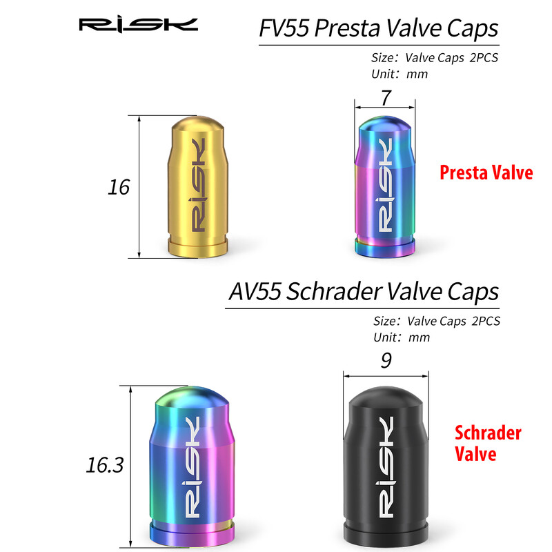RISK velosipēda riepas Presta Schrader vārstu vāciņu komplekts titāna sakausējuma velosipēdam FV55 AV55 franču amerikāņu vārsta putekļu vāka uzgriežņu atslēgas rīks