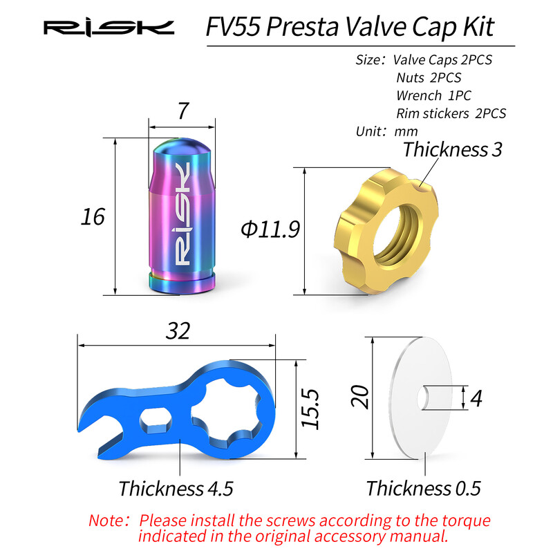 RISK velosipēda riepas Presta Schrader vārstu vāciņu komplekts titāna sakausējuma velosipēdam FV55 AV55 franču amerikāņu vārsta putekļu vāka uzgriežņu atslēgas rīks