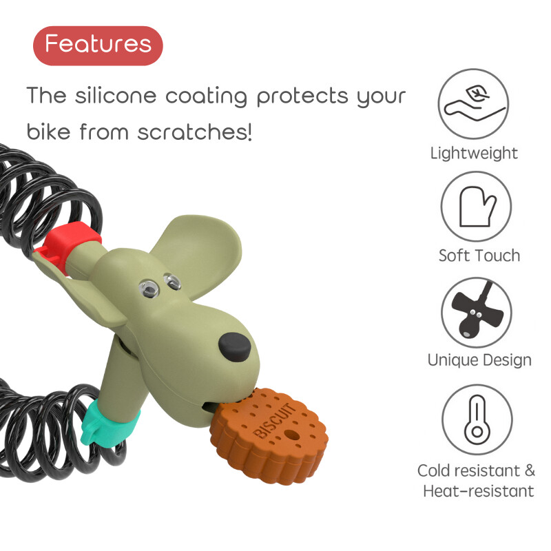 SUSEMSE Jauka suņa formas velosipēda slēdzene kalnu un šosejas velosipēdam, bērnu velosipēdam, velosipēdu piederumi ar 2 cepumu atslēgām, pretaizdzīšanas velosipēda slēdzene