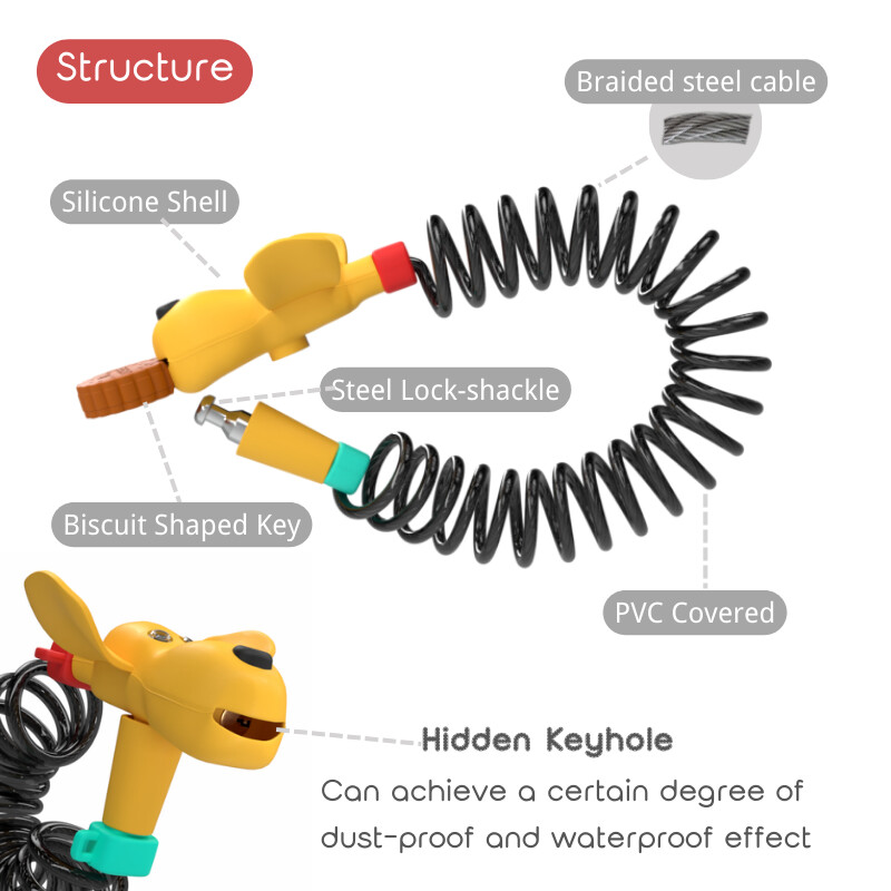 SUSEMSE Jauka suņa formas velosipēda slēdzene kalnu un šosejas velosipēdam, bērnu velosipēdam, velosipēdu piederumi ar 2 cepumu atslēgām, pretaizdzīšanas velosipēda slēdzene