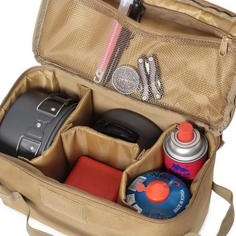 Āra kempinga gāzes tvertnes uzglabāšanas soma Lielas ietilpības zemes nagu instrumentu maisiņš Gāzes tvertne piknika virtuves piederumu komplekta soma