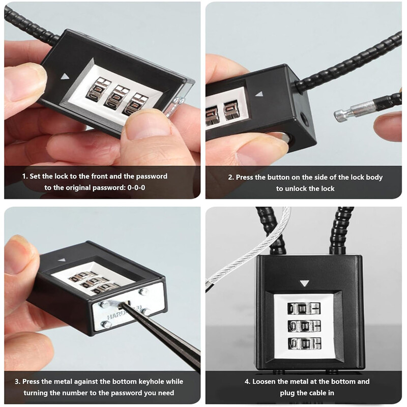 3 skaitmenų kombinuotas užraktas, kombinuotas kabelio užraktas – įbrėžimams atspari dažų apdaila, skirta namų užrakinti ir saugai