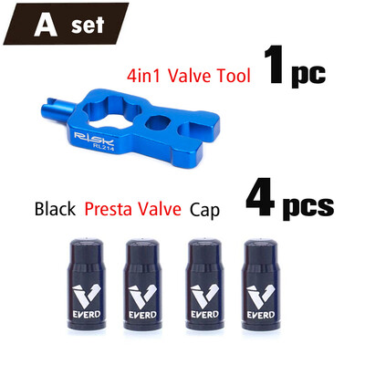 4 IN 1 vārsta serdes noņemšanas rīks un alumīnija velosipēda Presta vārsta vāciņš Schrader vārsta vāks, putekļu necaurlaidīgs MTB šosejas velosipēdam