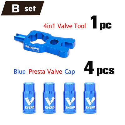 4 IN 1 vārsta serdes noņemšanas rīks un alumīnija velosipēda Presta vārsta vāciņš Schrader vārsta vāks, putekļu necaurlaidīgs MTB šosejas velosipēdam