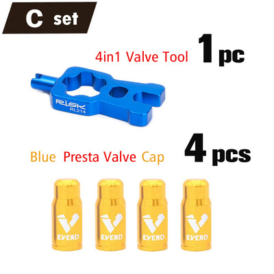 4 IN 1 vārsta serdes noņemšanas rīks un alumīnija velosipēda Presta vārsta vāciņš Schrader vārsta vāks, putekļu necaurlaidīgs MTB šosejas velosipēdam