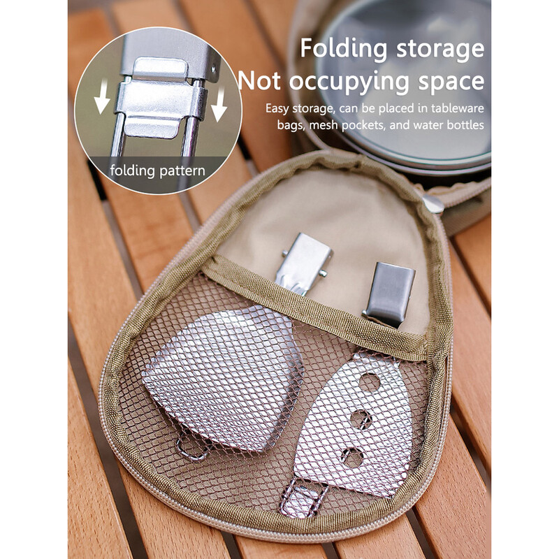 Saliekamā lāpstiņa karote lāpsta Ēdienu virpotājs saliekamā karote nerūsējošais tērauds āra kempings BBQ gatavošanas galda piederumi piknika piederumi