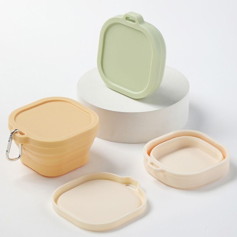 Liela ietilpība 400 ml salokāma pusdienu kārba, silikons ar vāku, kempinga bļodas, neslīdošs dibens, noslēdzams pārtikas uzglabāšanas trauks ārā