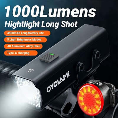 CYCLAMI velosipēda lukturis 1200LM T6 LED uzlādējams komplekts šosejas MTB velosipēda priekšējais aizmugurējais priekšējo lukturu lukturis lukturītis riteņbraukšanas lukturu grupa