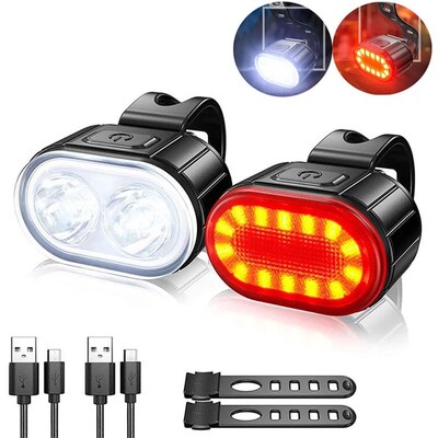 Ciclism Ciclism Bicicletă Față Spate Set Bicicletă Încărcare USB Far Lumină MTB Impermeabil Lampă spate LED Lantern Piese pentru biciclete