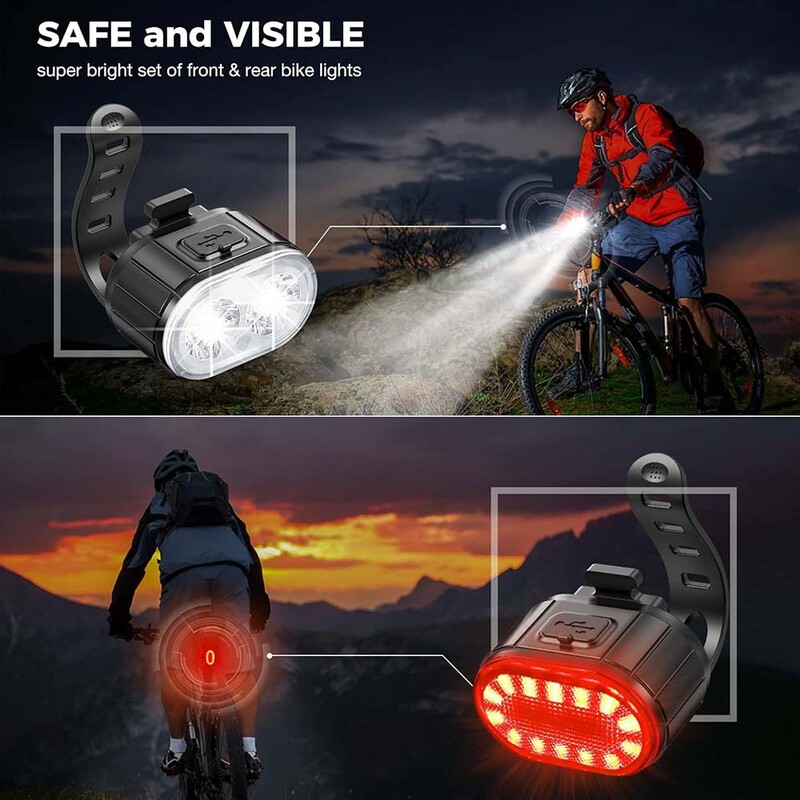Velosipēda priekšējo aizmugurējo lukturu komplekts velosipēda USB uzlādes priekšējo lukturu lukturis MTB ūdensizturīgs aizmugurējais lukturis LED laternas velosipēda daļas