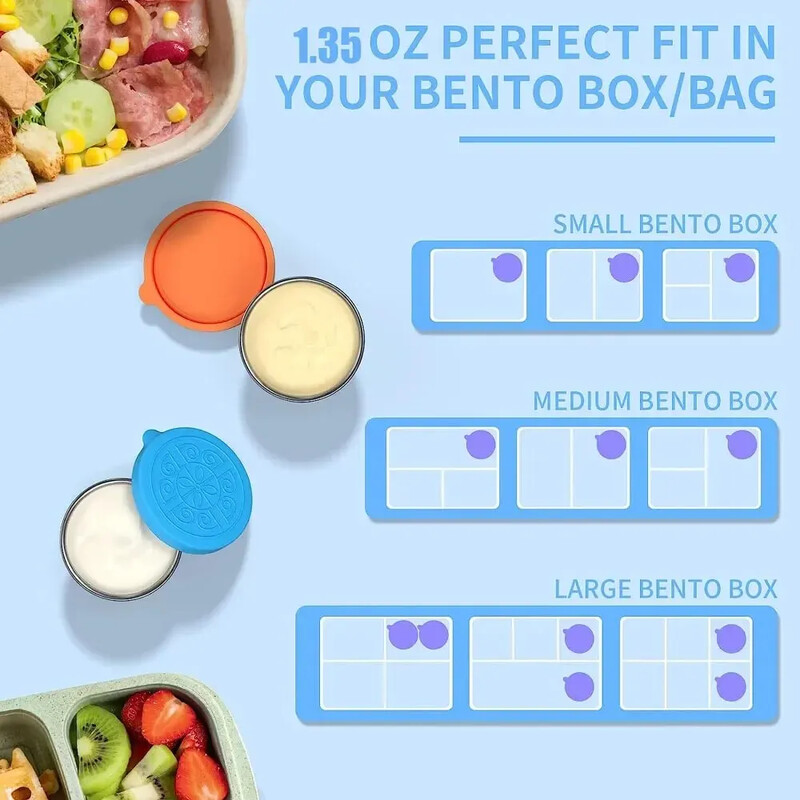 1 kom posuda za preljev za salatu sa čašom od nehrđajućeg čelika za višekratnu upotrebu od 1,35 oz/40 ml i nepropusnim silikonskim poklopcima za kutiju za ručak i piknik