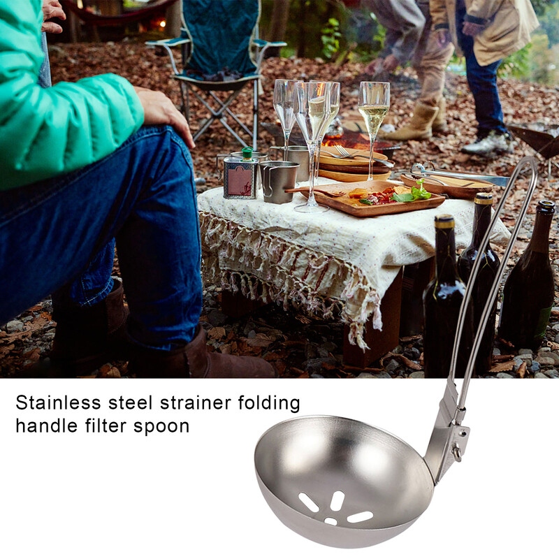 Āra salokāma karote nerūsējošā tērauda zupas kauss Rievota karote ar saliekamu rokturi Karstā katla zupas karote kempinga pārgājieniem