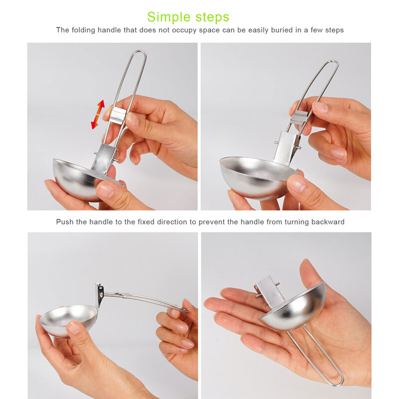 Āra salokāma karote nerūsējošā tērauda zupas kauss Rievota karote ar saliekamu rokturi Karstā katla zupas karote kempinga pārgājieniem