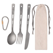 TOMSHOO set pribora za jelo od 3 komada od titana, lagani rezač sa žlicom i vilicom s karabinerom i vrećom za povlačenje za posuđe za kampiranje na otvorenom