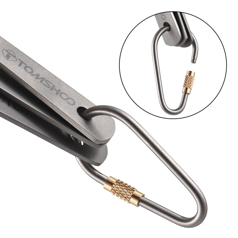 TOMSHOO set pribora za jelo od 3 komada od titana, lagani rezač sa žlicom i vilicom s karabinerom i vrećom za povlačenje za posuđe za kampiranje na otvorenom