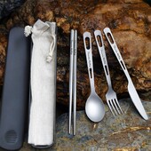 Prijenosni setovi posuđa za jelo na otvorenom Ultralagani putni nož Vilica Žlica Štapić za jelo Titanijsko posuđe Set pribora za jelo Kampiranje