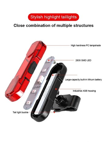 Водоустойчива LED светлина за велосипед USB акумулаторна предупредителна светлина за безопасност на опашката на велосипеда Светлина за велосипед Аксесоари за велосипеди