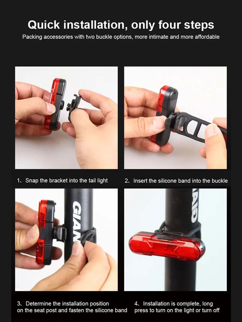 Vodootporno LED svjetlo za bicikl USB punjivo sigurnosno svjetlo upozorenja za stražnji dio bicikla Svjetlo za bicikl Dodaci za bicikl