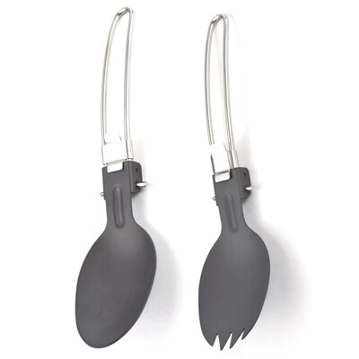 Alumīnija saliekamās karotes un Spork salokāmu kempinga piederumu komplekts kempinga pārgājieniem