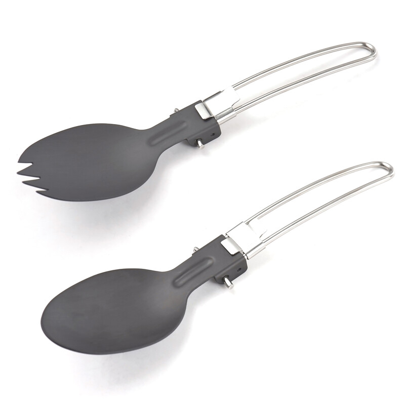 Alumīnija saliekamās karotes un Spork salokāmu kempinga piederumu komplekts kempinga pārgājieniem