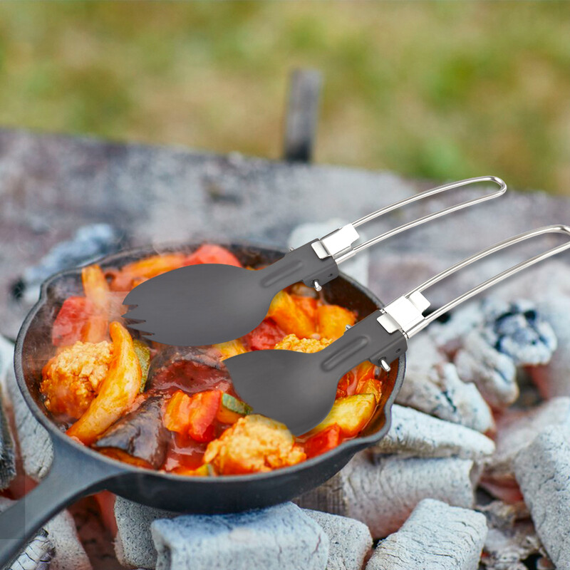 Alumīnija saliekamās karotes un Spork salokāmu kempinga piederumu komplekts kempinga pārgājieniem