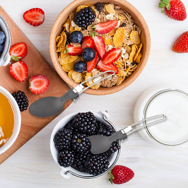 Alumīnija saliekamās karotes un Spork salokāmu kempinga piederumu komplekts kempinga pārgājieniem