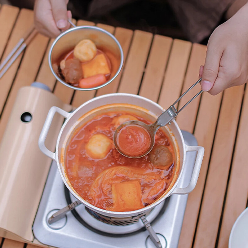 Āra kempinga galda piederumi saliekams karotes zupas kauss nerūsējošais tērauds, nodilumizturīgs pārnēsājams ēdiena gatavošanas karotes trauks karotes rīks