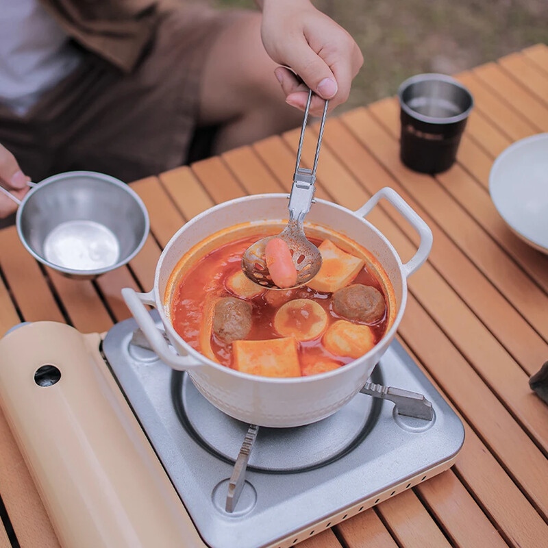 Āra kempinga galda piederumi saliekams karotes zupas kauss nerūsējošais tērauds, nodilumizturīgs pārnēsājams ēdiena gatavošanas karotes trauks karotes rīks