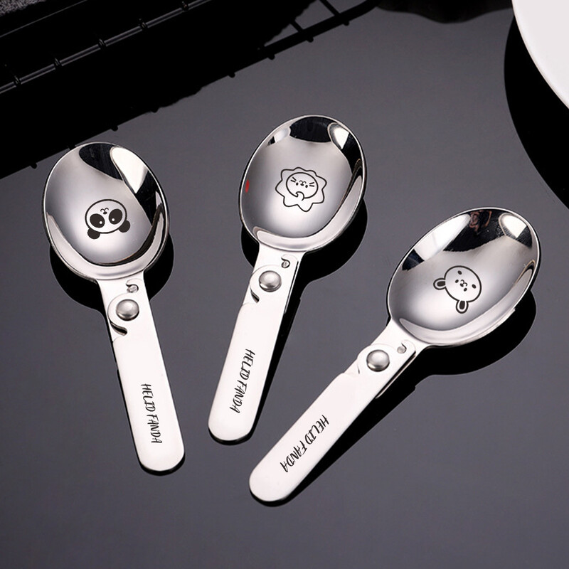 WORTHBUY āra pārnēsājama saliekamā karote 304 nerūsējošā tērauda zupas karote, piknika divkārša saldējuma kafijas karote virtuves galda piederumi