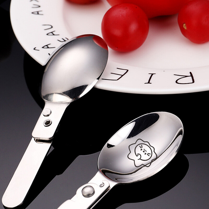 WORTHBUY āra pārnēsājama saliekamā karote 304 nerūsējošā tērauda zupas karote, piknika divkārša saldējuma kafijas karote virtuves galda piederumi