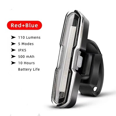 Velosipēda aizmugurējais lukturis ūdensizturīgs LED USB uzlādējams aizmugurējais lukturis velosipēda zibspuldzes drošība kalnu velosipēda aizmugurējais lukturis sarkans zils balts