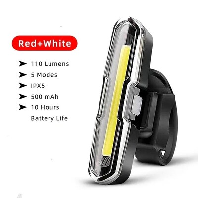 Velosipēda aizmugurējais lukturis ūdensizturīgs LED USB uzlādējams aizmugurējais lukturis velosipēda zibspuldzes drošība kalnu velosipēda aizmugurējais lukturis sarkans zils balts