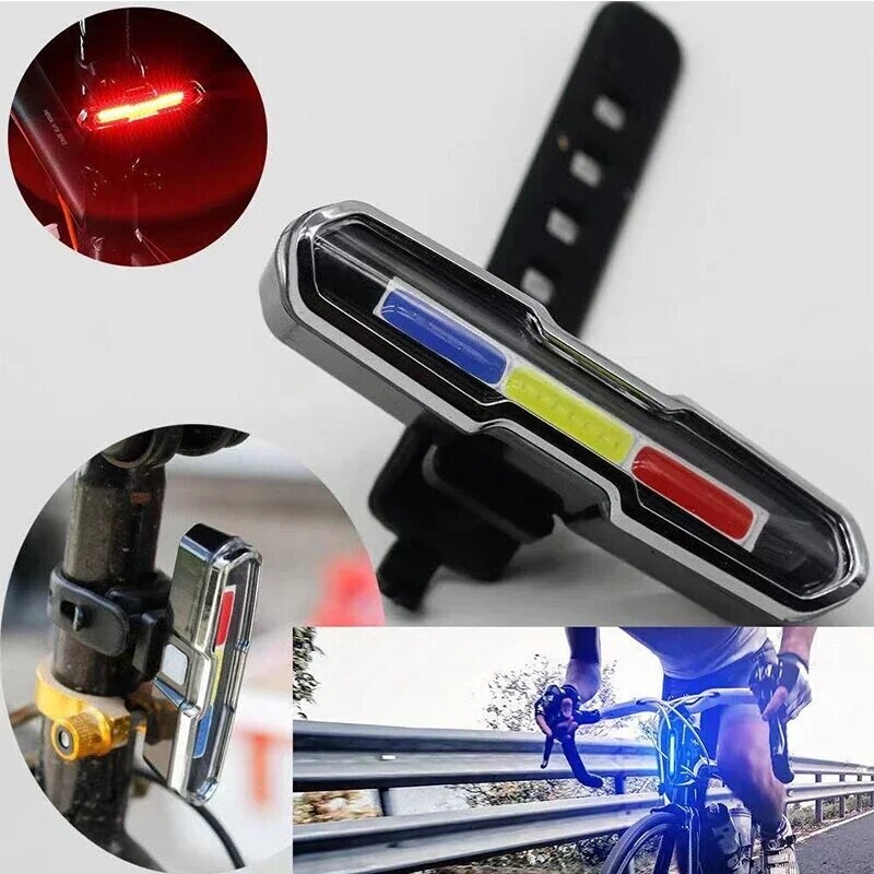 Velosipēda aizmugurējais lukturis ūdensizturīgs LED USB uzlādējams aizmugurējais lukturis velosipēda zibspuldzes drošība kalnu velosipēda aizmugurējais lukturis sarkans zils balts