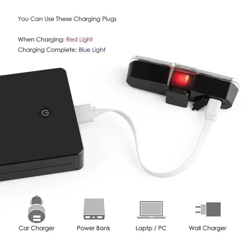 Velosipēda aizmugurējais lukturis ūdensizturīgs LED USB uzlādējams aizmugurējais lukturis velosipēda zibspuldzes drošība kalnu velosipēda aizmugurējais lukturis sarkans zils balts