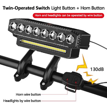 USB акумулаторна предна светлина за велосипед с клаксон Водоустойчиви LED фарове за велосипеди Пътна MTB лампа за колоездене Аксесоари Лесни за инсталиране