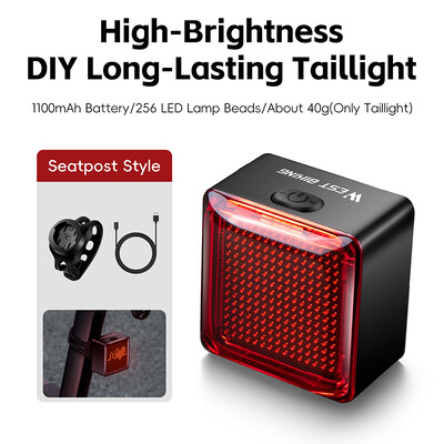 WEST BIKING Augstas redzamības DIY aizmugurējais velosipēda lukturis ar 1100 mAh ilgstošu bremžu aizmugurējo lukturu komandas riteņbraukšanas drošības piederumiem