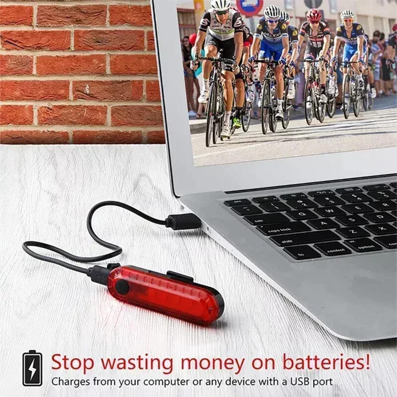 2GB velosipēda aizmugurējie lukturi USB uzlādējams aizmugurējais lukturis īpaši spilgts aizmugurējais lukturis 220mAh LED ūdensnecaurlaidīgs braukšanas brīdinājuma signāls, sarkans velosipēda lukturis