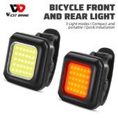 WEST BIKING Riteņbraukšanas mini priekšējie/aizmugurējie lukturi 250mAh uzlādējams LED augstas redzamības aizmugurējais lukturis velosipēda priekšējā dakša gaismas pārgājieni