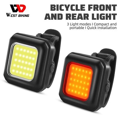 WEST BIKING Ciclism Mini lumini față/spate 250mAh LED reîncărcabil Lampă din spate de înaltă vizibilitate Lumină furcă față pentru bicicletă Drumeții