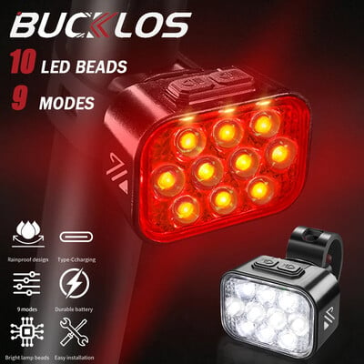 BUCKLOS Prednja stražnja svjetla za bicikl Set 10 LED svjetla za prednja svjetla za bicikl s USB punjenjem MTB Vodootporna stražnja svjetla LED lanterna Dijelovi za bicikl