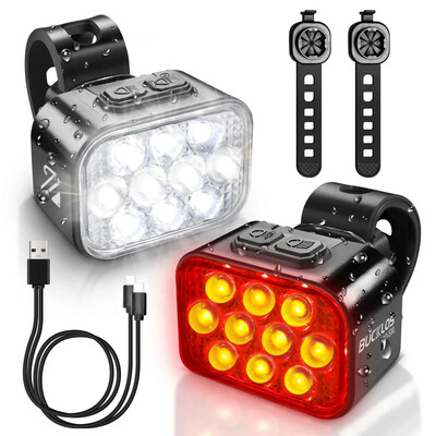 BUCKLOS velosipēda priekšējo aizmugurējo lukturu komplekts 10 LED velosipēda USB uzlādes priekšējo lukturu lukturis MTB ūdensizturīgs aizmugurējais lukturis LED laternas velosipēda daļas