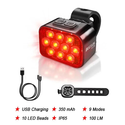 BUCKLOS velosipēda priekšējo aizmugurējo lukturu komplekts 10 LED velosipēda USB uzlādes priekšējo lukturu lukturis MTB ūdensizturīgs aizmugurējais lukturis LED laternas velosipēda daļas